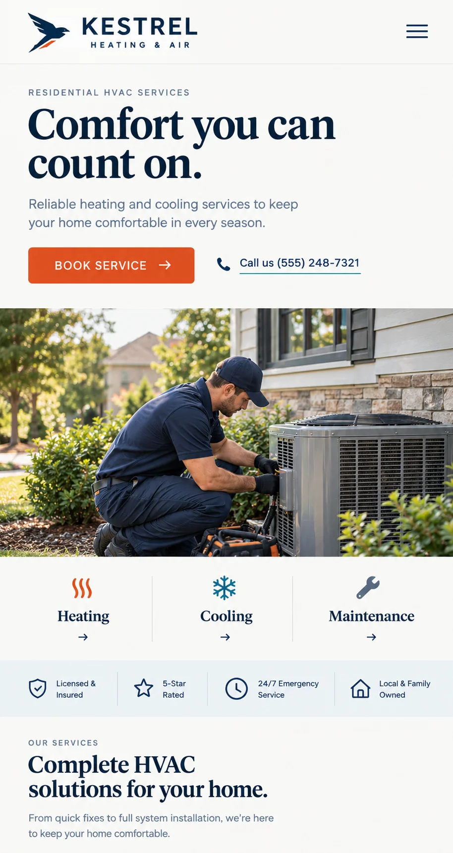 Kestrel Heating & Air: mobile homepage