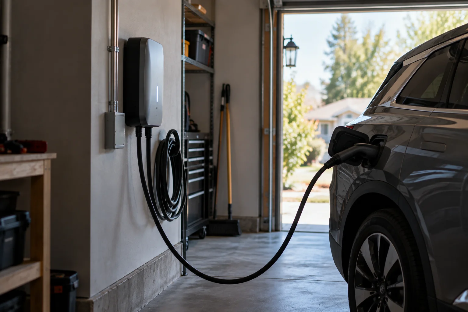 EV charger installed in a garage